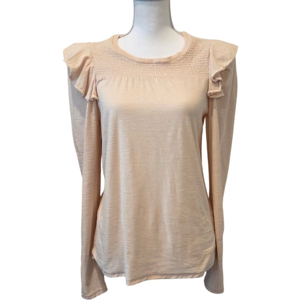 Nationโ LTD Smocked Ruffle Shoulder Top Pima Cotton Peach Pink Boho Tee Large